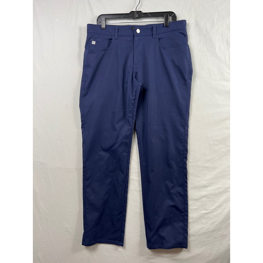 Peter Millar Performance Pants Men 34 Navy Blue Crown Sport Golf Trousers Hemmed